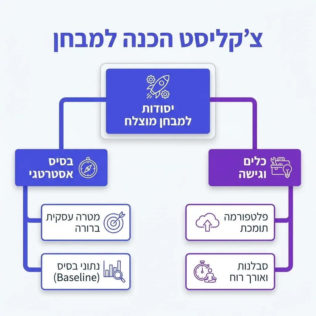 אינפוגרפיקה — צ'קליסט הכנה למבחן: יסודות למבחן מוצלח