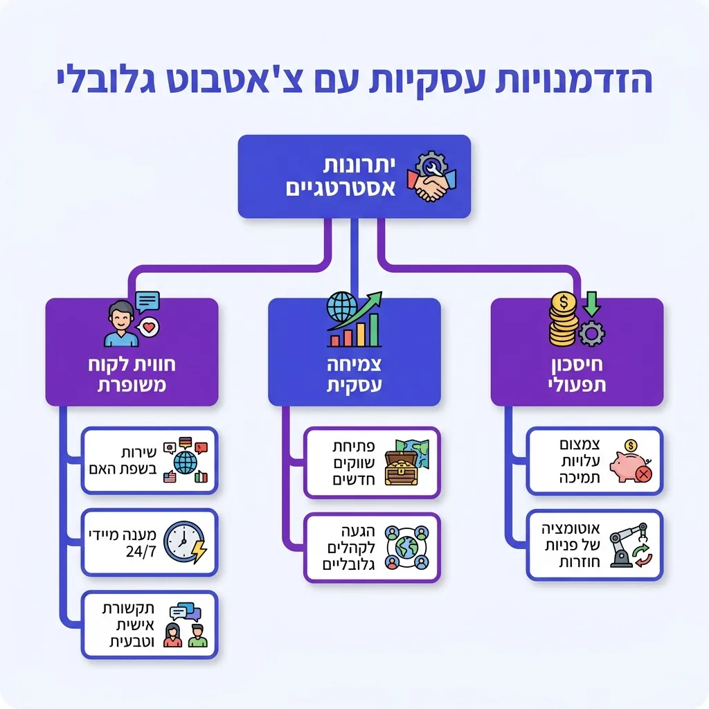 אינפוגרפיקה — הזדמנויות עסקיות עם צ'אטבוט גלובלי: יתרונות אסטרטגיים